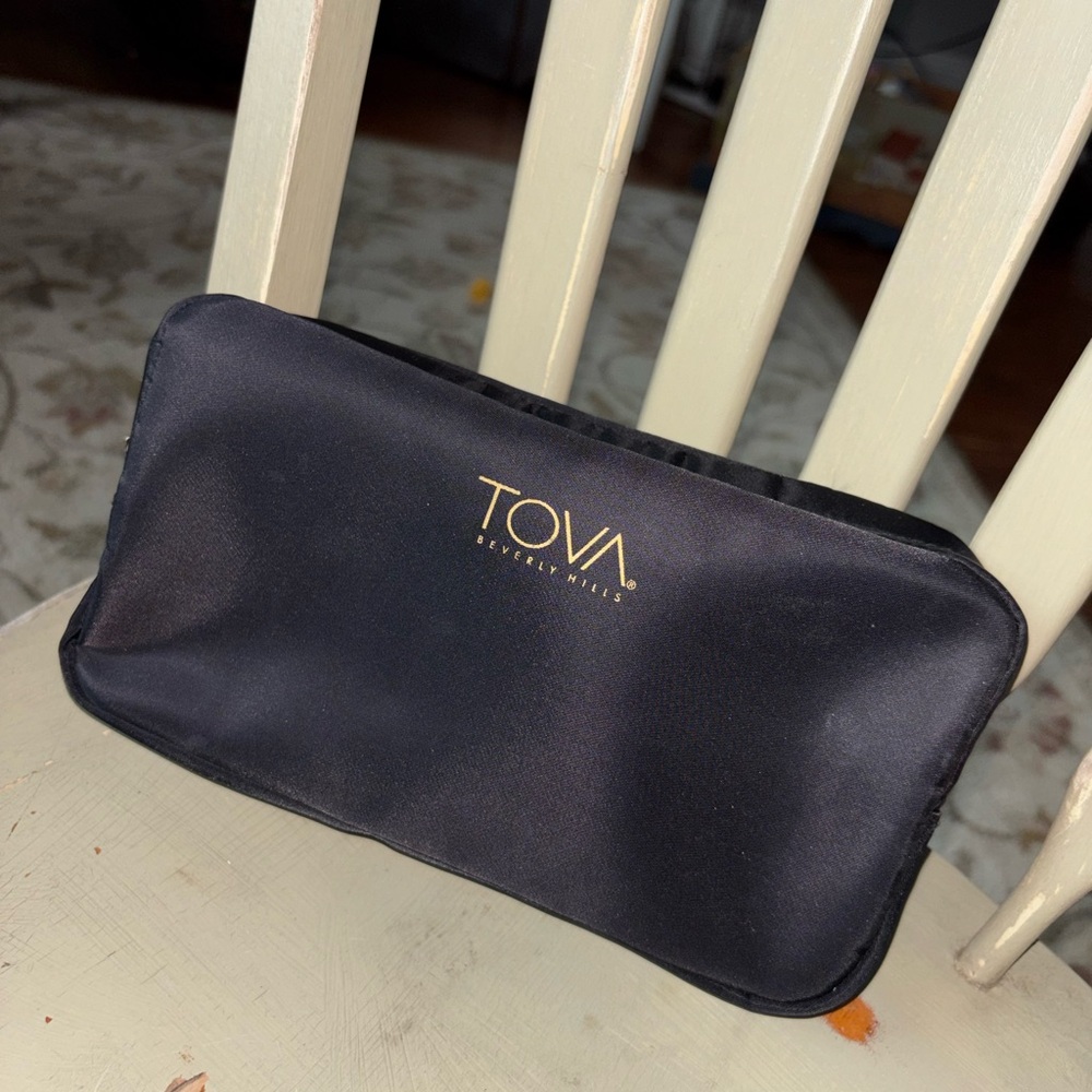 TOVA Satin Cosmetic Pouch with Gold Logo